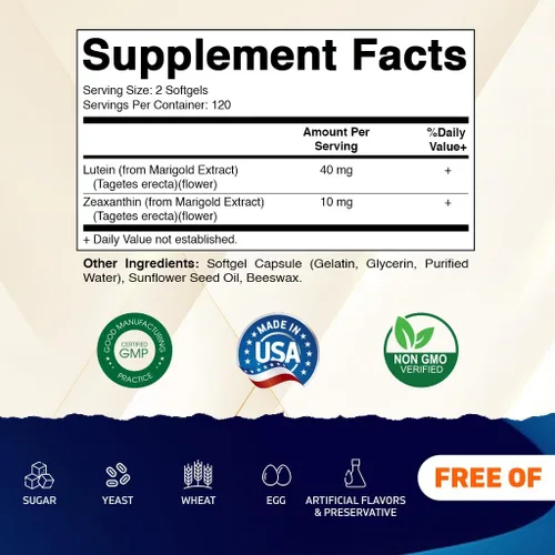 Vista 2 de Vitamatic Luteína 40mg con zeaxantina 10mg, suplemento de apoyo para la salud ocular, 240 cápsulas blandas