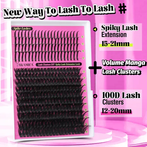 Vista 2 de Yawamica - Extensiones de pestañas en racimo, volumen 100D, 12-20 mm, puntas de 15-21 mm, individuales, estilo manga, tipo hada, efecto wispy