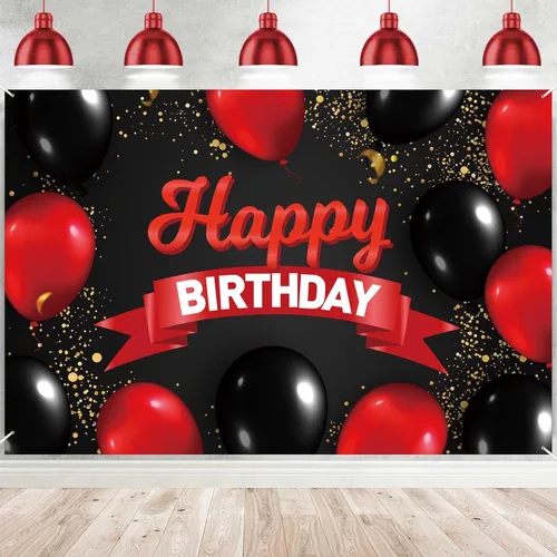 Pancarta de Feliz Cumpleaños Decoraciones de Fondo Globos Rojos y Negros Decoración Temática para Niñas Mujeres Fiesta de Cumpleaños de Princesa