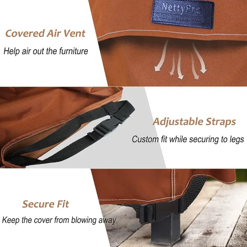 Vista 3 de NettyPro Funda rectangular impermeable para mesa de centro de patio, 36 x 20 x 18 pulgadas, para muebles de exterior, rectangular, color marrón