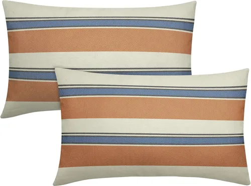 Vista 10 de Juego de 2 fundas de almohada a rayas negras y marrones de 16 x 16 pulgadas, diseño de rayas bohemias con estampado de rayas color crema, fundas