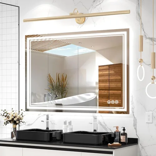 Vista 17 de Ratsamee Espejo de baño LED de 30x30 pulgadas con iluminación frontal y trasera (control independiente), espejo iluminado para pared de baño con 3