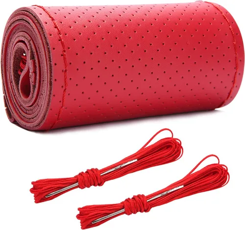 Vista 12 de Wevdn Funda de Volante de Cuero Genuino, Envolvente de Coser, Protector de Volante de Costura DIY, Protector de Volante de 15 Pulgadas Transpirable