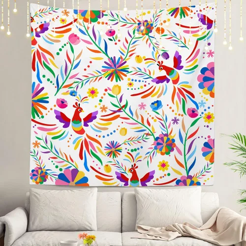 Vista 50 de Shrahala Flowers Beautiful Tropical Camomile Wall Tapestry, Colorful Humming Bird Wall Hanging Large Tapestry Decoration Polyester Fiber White Hem