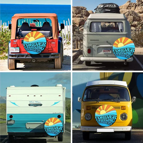 Vista 3 de Funda de neumático de repuesto Forever Chasing Sunsets, accesorios de camping para neumáticos de repuesto resistentes a la intemperie, a prueba