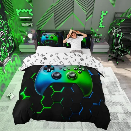 Vista 25 de Funda de edredón Happy Camping, juego de ropa de cama con temática de cámper para niños, funda de edredón de estilo rústico para decoración