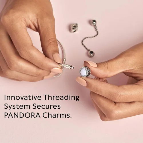 Vista 6 de Pandora Moments - Pulsera de cadena de serpiente con cierre de corazón, pulsera para mujer, compatible con momentos, con caja de regalo