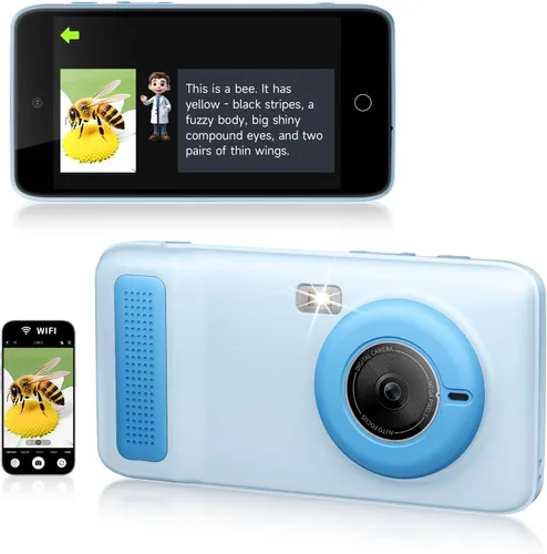 AI Kids Digital Camera 50MP 32G WiFi Learning Camera, Why&How Library-Blue | Kids Knowledge Encyclopedia, Parent Free, A Million Little Questions