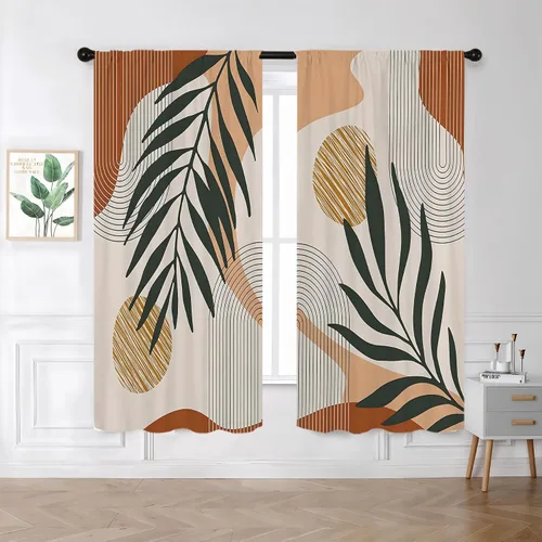 Vista 55 de Rusitc - Cortinas de cocina de algodón para granja, 27.5 pulgadas de ancho x 39 pulgadas de largo, 2 paneles con bolsillo para barra, estilo retro