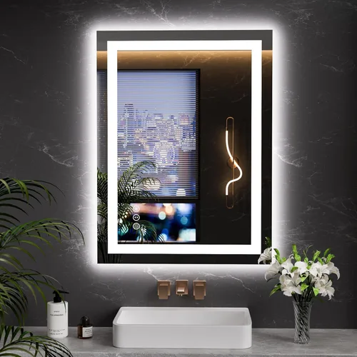 Vista 35 de LOAAO Espejo de baño LED de 72 x 32 pulgadas con luces, antiniebla, regulable, retroiluminado + iluminado frontal, espejo de tocador de baño