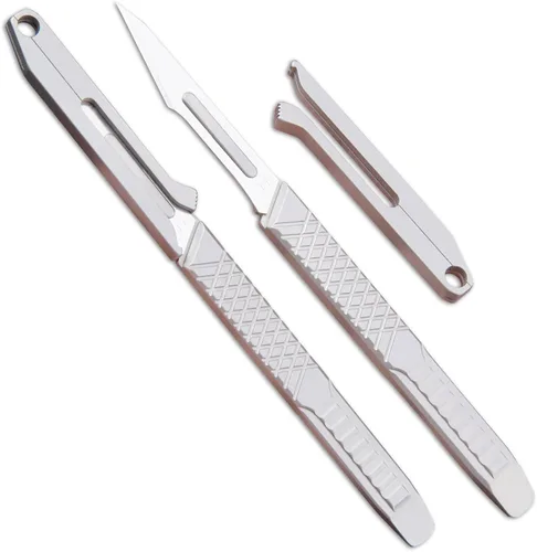 Cuchillo utilitario de bisturí de bolsillo A45, 10 cuchillas #11, barra de palanca de titanio TC4 de agarre de granada de 4.5 pulgadas, cuchillos