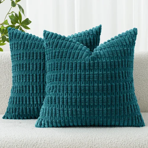 Vista 23 de MIULEE - Juego de 2 fundas decorativas para cojines, de pana suave y con moderno estilo campestre bohemio a rayas, decoración de primavera