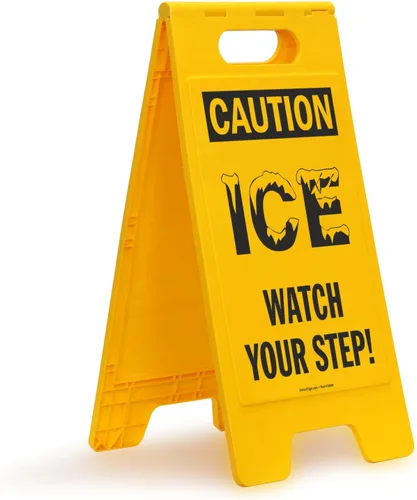Vista 5 de SmartSign Kit de letreros de doble cara BabyBoss con marco en A de 24 x 18 pulgadas, con texto en inglés "Caution - Ice, Watch Your Step", plástico