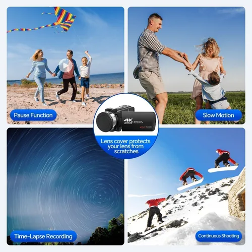 Vista 6 de Videocámara Camcorder 4K 42MP, pantalla de 3.0" con rotación de 270°, cámara de vlogging para YouTube, videocámaras con zoom digital de 18X, 2