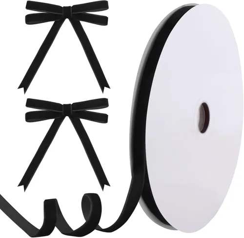 Tsorode Cinta de terciopelo de 25 yardas para envoltura de regalos de árbol de Navidad, 3/8 pulgadas (negro, 3/8 pulgadas) | Cinta de terciopelo de