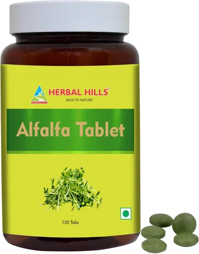 Herbal Hills Tabletas de alfalfa | 120 unidades | Fuente de vitamina A | Superalimentos verdes naturales
