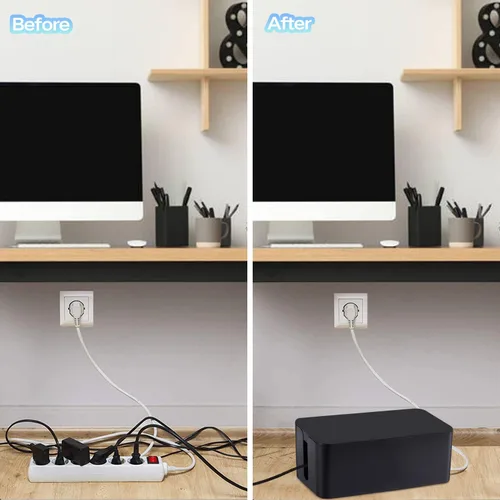 Vista 4 de Caja de organización de cables, paquete de 3 cajas organizadoras de cables con 33 piezas para ocultar regleta de alimentación, protector