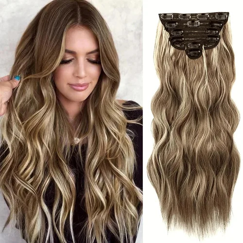 Vista 8 de NAYOO Extensiones de clip para cabello de 20 pulgadas para mujer, cabello ondulado y rizado de cobre rojo, extensiones de cabello sintético