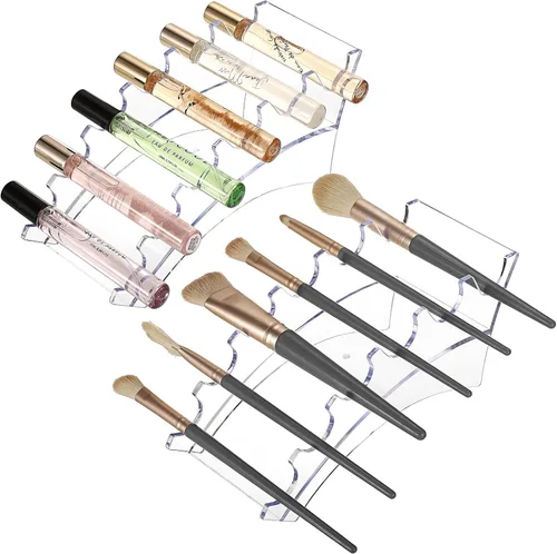 ELLDOO Paquete de 2 organizadores de perfumes Rollerball, 6 ranuras de acrílico transparente, soporte de almacenamiento de perfume de belleza,