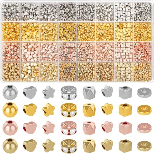 selizo 2240 cuentas espaciadoras para fabricación de joyas en 8 estilos, cuentas doradas surtidas para hacer pulseras, manualidades (oro, plata, oro