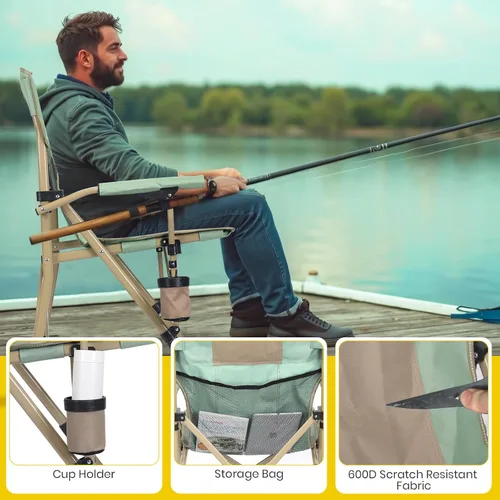 Vista 3 de XGEAR Silla de camping con reposabrazos duro acolchado, silla de campamento plegable resistente con soporte para tazas, bolsillos de almacenamiento