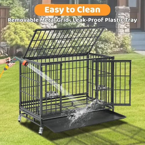 Vista 7 de Homey Pet Jaula para Perros Apilable de Servicio Pesado de 37 pulgadas, Jaula Kennel Indestructible a Prueba de Escape para Perros con Ruedas