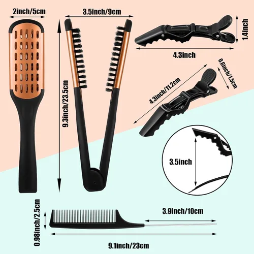 Vista 2 de Honeydak Cepillo de pelo con abrazadera de cerdas de jabalí, peine alisador de cabello con pinzas de cocodrilo, peines de cola de rata, para Peine