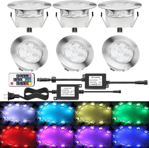 B108 Luces LED de cubierta para jardín patio escaleras (RGB, 6 piezas)