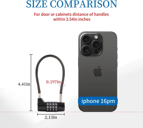 Vista 2 de Candado de Cable de Combinación con Cerradura de Gabinete de 4 Dígitos con Cable Duradero de 3.5", Ideal para Casilleros, Gimnasio, Portón, Valla