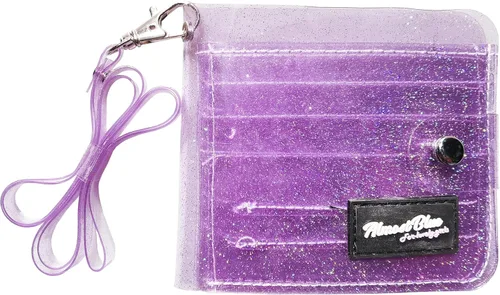 Cartera transparente para mujer, cartera plegable con cordón, bonita funda para identificación, Morado, S, Cartera de viaje