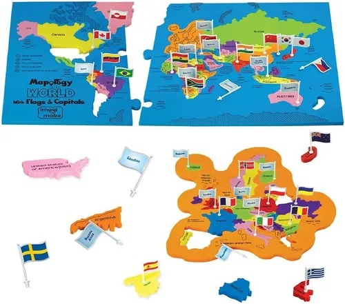 Vista 8 de Imagimake - Rompecabezas Mapology de mapa del mundo y de Estados Unidos, con banderas, mayúsculas, calcomanías, juguetes educativos y de geografía