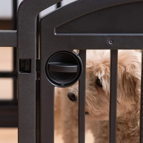 Vista 9 de IRIS USA Corralito para perros de 4 paneles de 24" con puerta, 35 x 35 x 24, corralito para cachorros, corralito para perros de interior, cerca