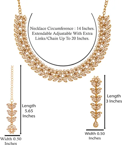 Vista 5 de Touchstone Conjunto de joyas indias para mujer, collar de boda, collar de oro, gargantilla de bollywood, aretes de diamantes de imitación, disfraz