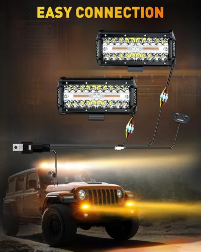 Vista 8 de NAOEVO Barra de luz de 7 pulgadas, 240 W, 24,000 lúmenes, luces LED de niebla/conducción todoterreno con arnés de cableado de 2 cables, luces