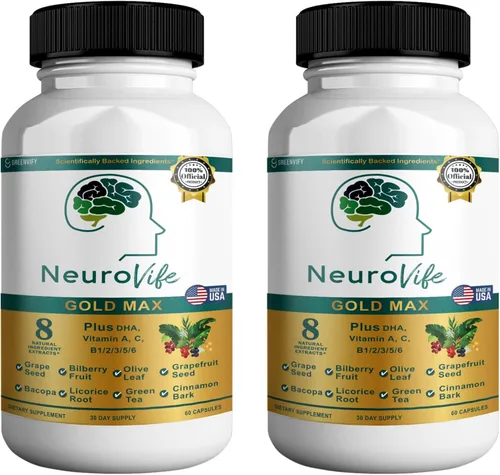 Vista 8 de NeuroVife Gold Max Suplemento de apoyo cerebral 8 extractos naturales con DHA, vitaminas A, C, complejo B 60 cápsulas vegetales Fabricado