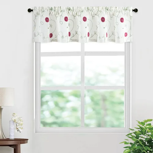 Vista 11 de VOGOL - Cenefa de cocina bordada con flores para ventanas, cenefa decorativa con filtro de luz para baño, cortinas con bolsillo para varilla corta