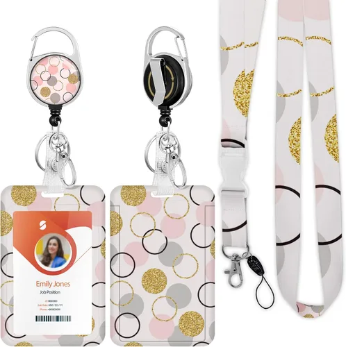 Vista 38 de Soporte para tarjetas de identificación con cordón, soporte retráctil para tarjetas de identificación, correa desmontable para el cuello con carrete