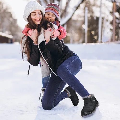 Vista 2 de Botas de nieve para mujer con forro de piel abrigadas, impermeables, cómodas, con forro de piel, para mujer, para exteriores.