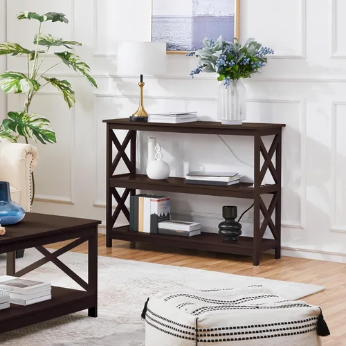 Vista 54 de Yaheetech Soportes de televisión y centros de entretenimiento con estante de almacenamiento de 3 niveles para sala de estar, gris