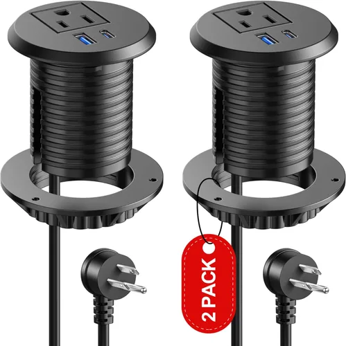 Vista 8 de Ojal de alimentación de escritorio, 2 pulgadas, estación de carga rápida USB C PD de 20 W, salida de alimentación empotrada con orificio