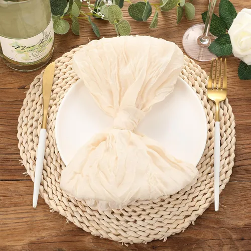 Vista 6 de Mixweer 50 servilletas de gasa de 20 x 20 pulgadas, servilletas de algodón de gasa arrugada, servilletas de tela de queso, servilletas de tela Beige