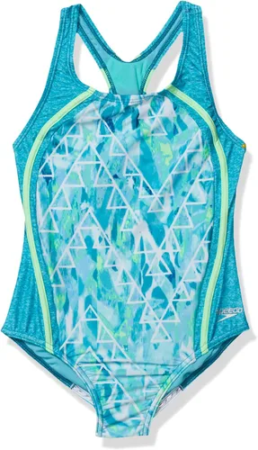 Speedo - Traje de baño de una pieza para niña, diseño estampado con tirantes gruesos y espalda cruzada