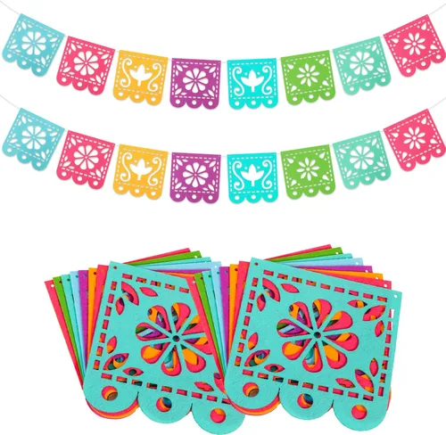 Qpout 2 pancartas de decoración de fiesta mexicana, pancarta de fieltro para decoración del Cinco de Mayo, decoración del día de los muertos,