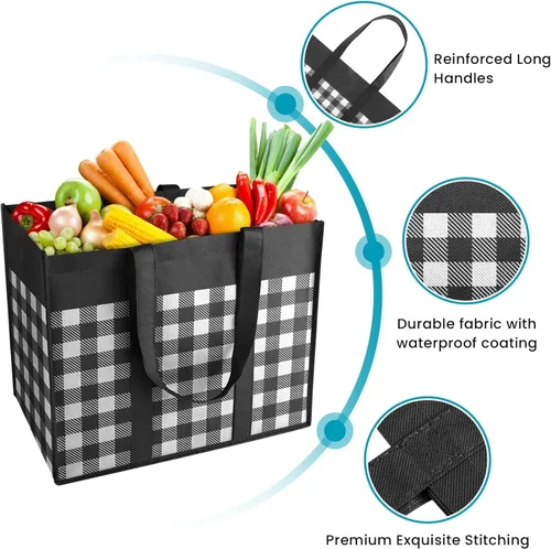 Vista 4 de WOWBOX Bolsas de comestibles reutilizables, paquete de 4, bolsas de compras plegables reutilizables a granel con asas reforzadas, bolsas