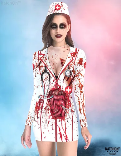Vista 7 de KatchOn, Disfraz de enfermera sangrienta de Halloween para mujer, disfraces de Halloween para mujer, disfraz de enfermera zombi para mujer