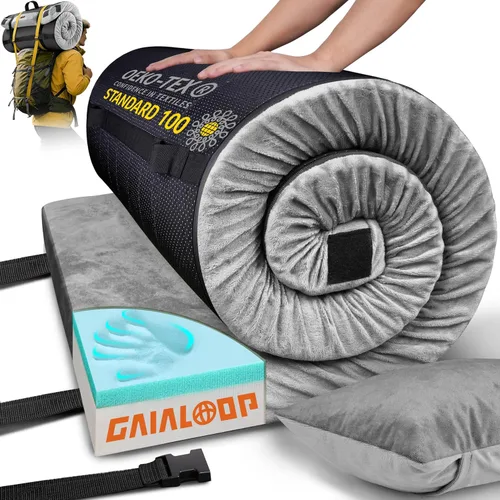 Vista 32 de GAIALOOP Colchón de Espuma Viscoelástica de 3 Pulgadas para Acampar, Almohadilla de Dormir de Doble Capa Gruesa para Coche, Tienda, Cama