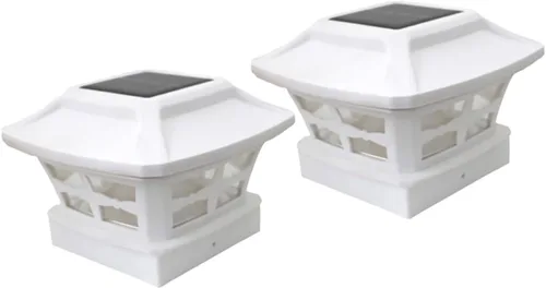 2pcs Solar Energy Pillar Lamps Outdoor Yard Fence Lights with Warm White and Cool White LED Solar Powered Decorative Courtyard Lighting for Fence