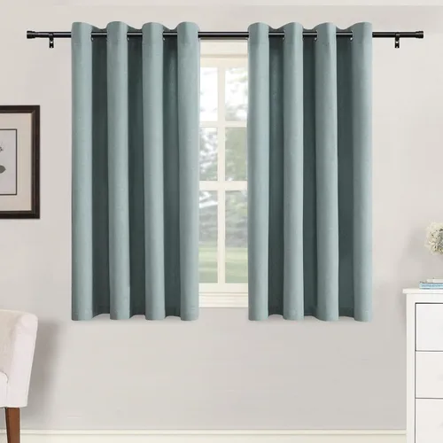 Vista 47 de H.VERSAILTEX Cortinas de cocina texturizadas de lino natural con ojales de 45 pulgadas de largo, lino sintético grueso para oscurecer la habitación