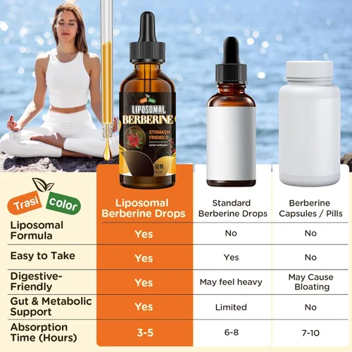 Vista 6 de Gotas líquidas de suplemento de berberina, suplementos de berberina liposomal de alta biodisponibilidad, complejo de berberina HCL con canela