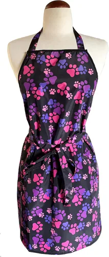 Vista 3 de Ladybird Line Delantal de aseo y peinado impermeable 614 con estampado de patas, color rosa y morado, resistente al cabello y al blanqueador, 2